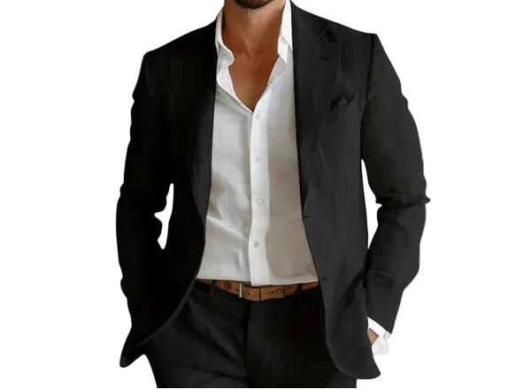 Casual Linen Blazer with Notched Lapels and Patch Pockets 0