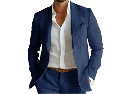 Casual Linen Blazer with Notched Lapels and Patch Pockets 1
