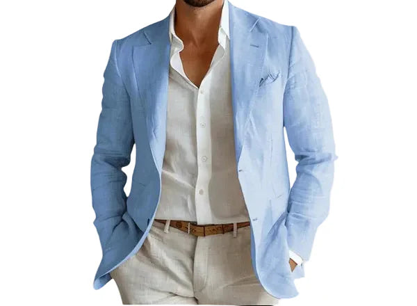 Casual Linen Blazer with Notched Lapels and Patch Pockets 3