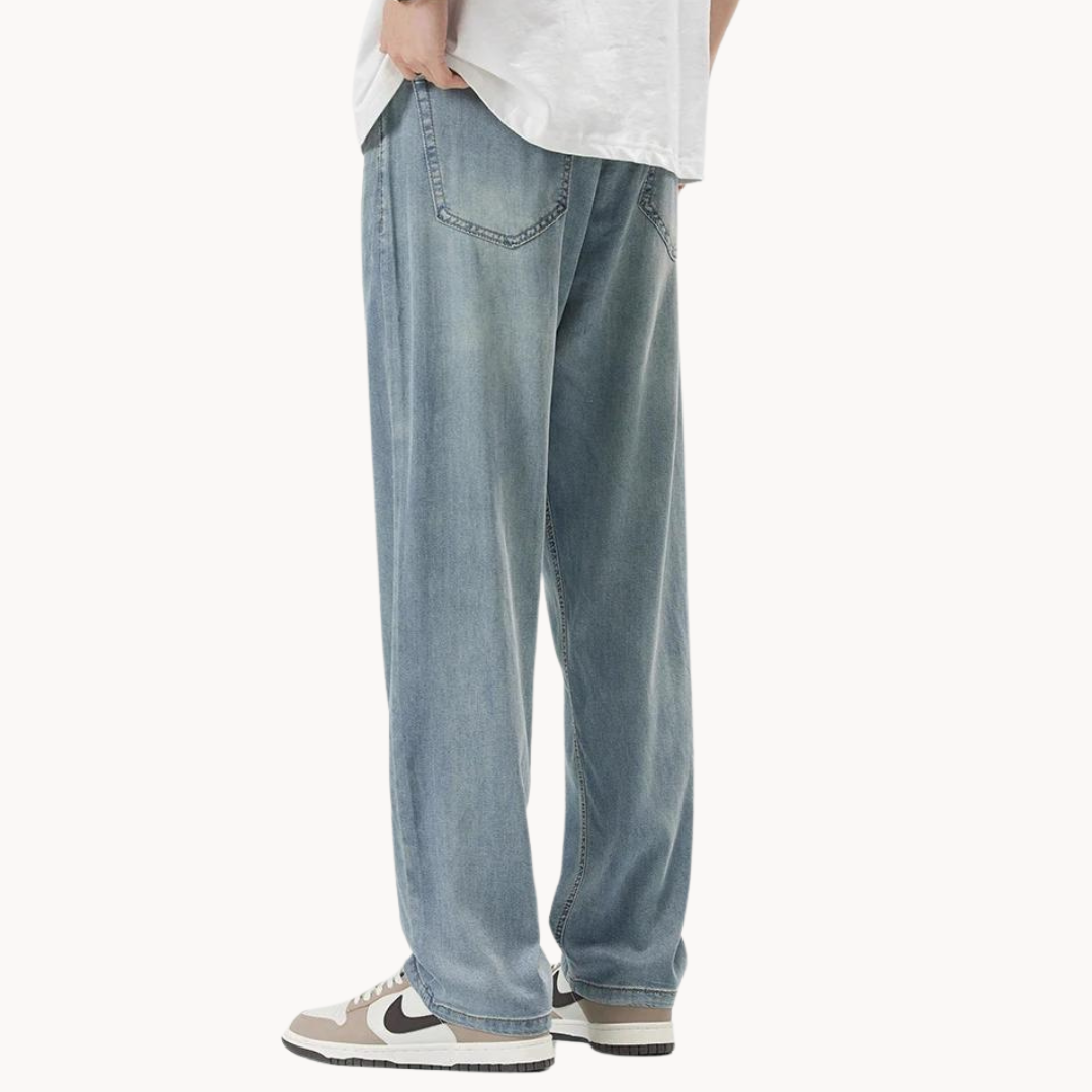Casual Lyocell Blend Pants with Straight Legs and 5 Pockets 1