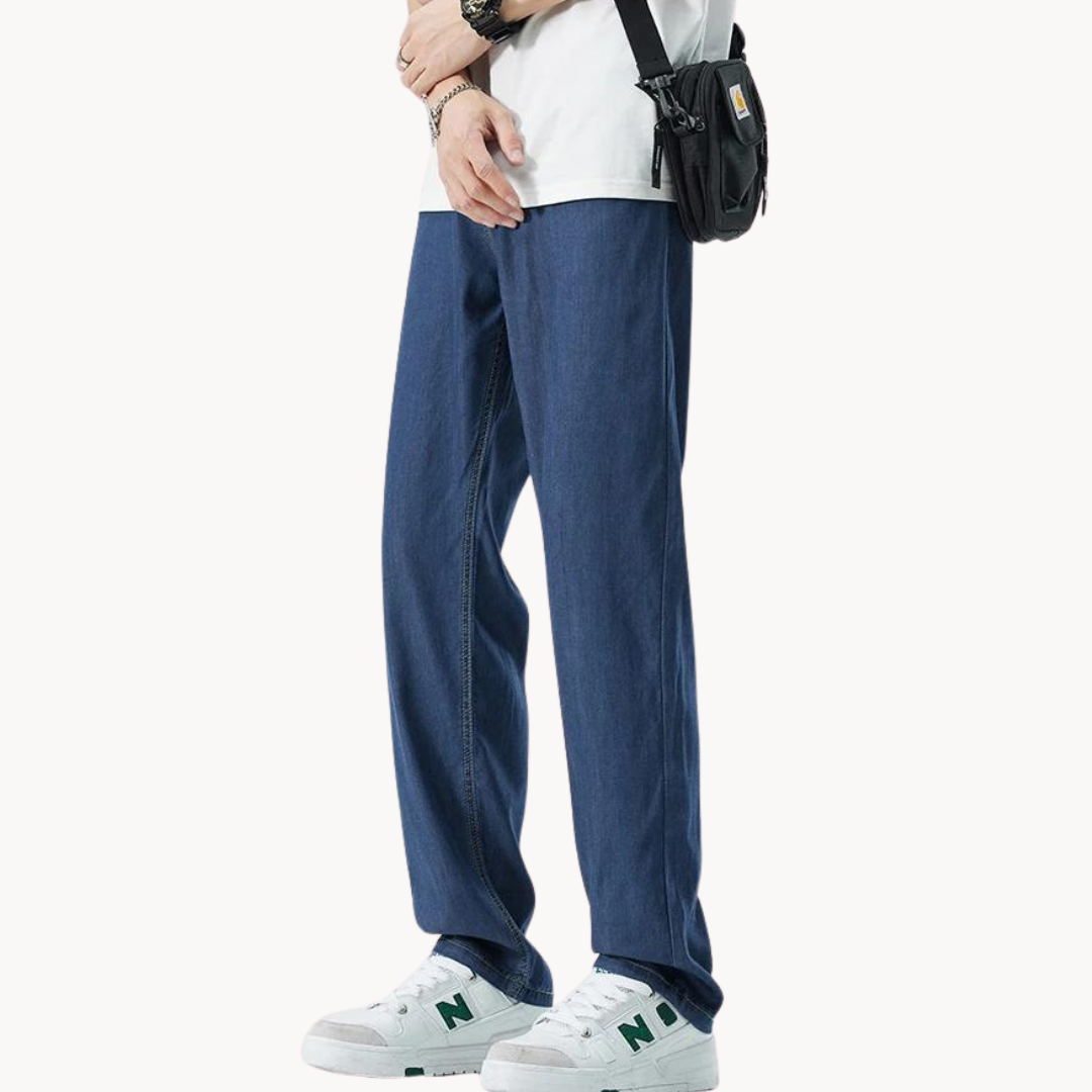 Casual Lyocell Blend Pants with Straight Legs and 5 Pockets 5