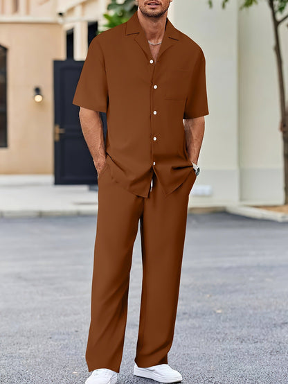 Casual Polyester Shirt Set with Button Front and Drawstring Pants 6