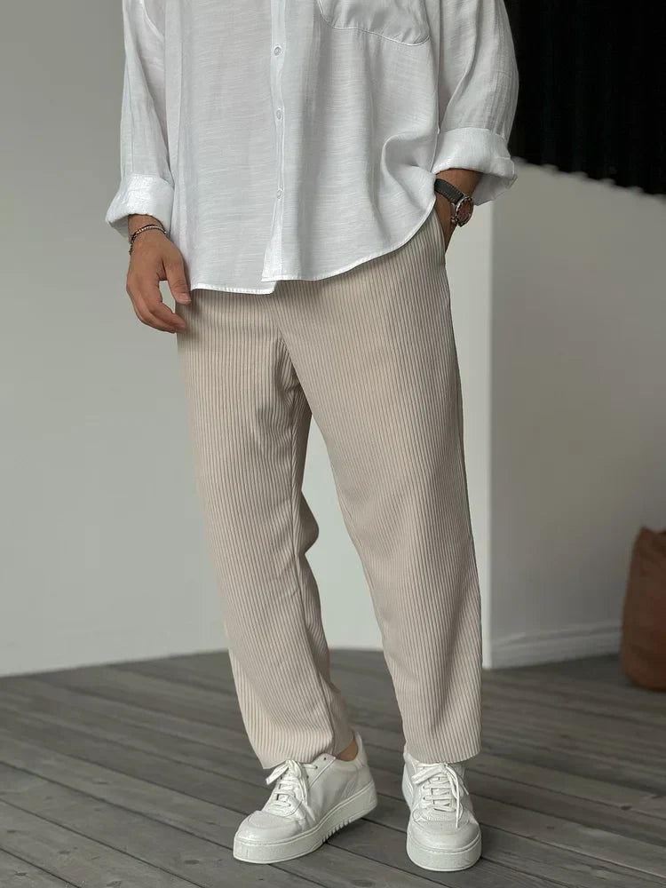 Casual Ribbed Pants with Drawstring Waist and Side Pockets 0