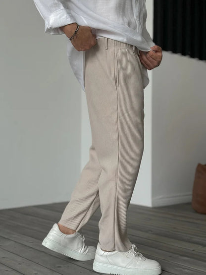 Casual Ribbed Pants with Drawstring Waist and Side Pockets 1
