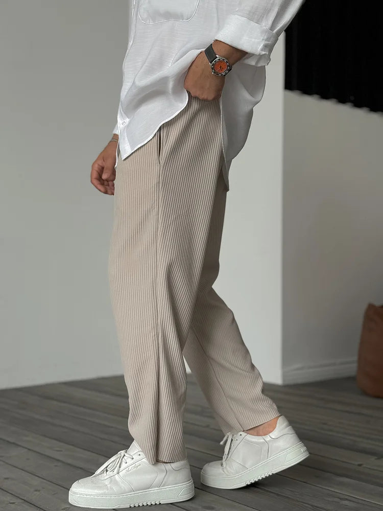 Casual Ribbed Pants with Drawstring Waist and Side Pockets 2