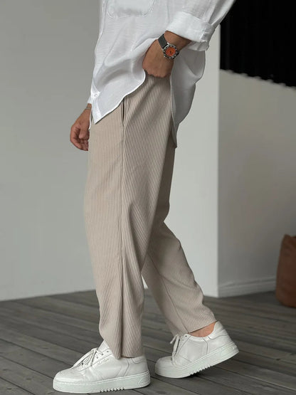 Casual Ribbed Pants with Drawstring Waist and Side Pockets 2