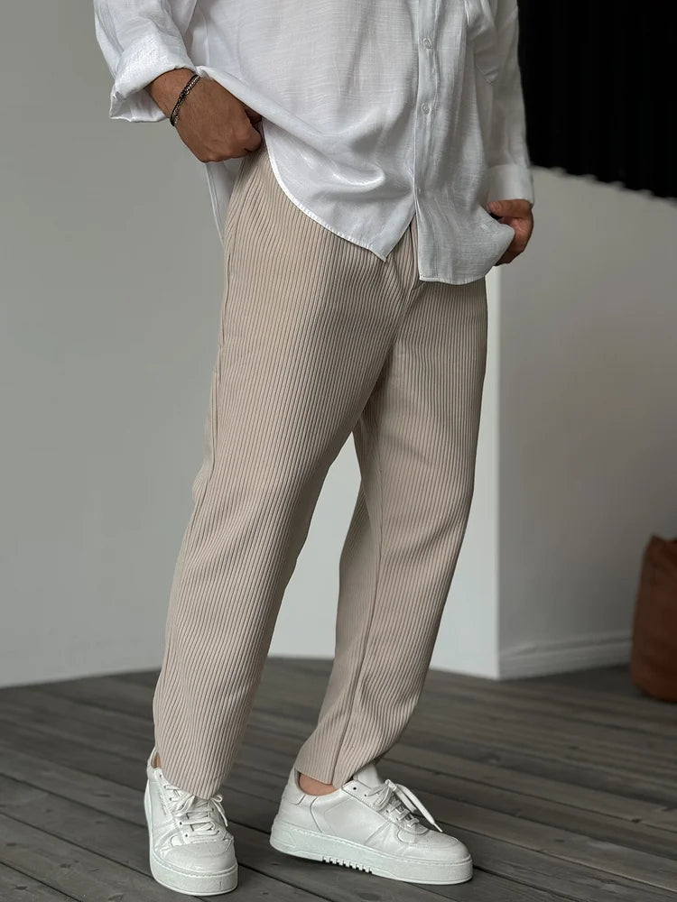 Casual Ribbed Pants with Drawstring Waist and Side Pockets 3