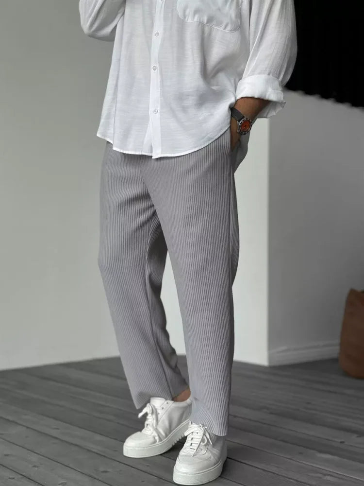 Casual Ribbed Pants with Drawstring Waist and Side Pockets 5