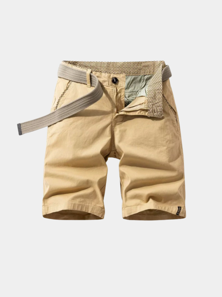 Casual Twill Shorts with Web Belt and Zip Fly 1