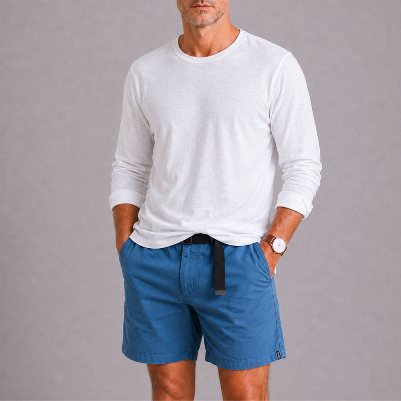 Casual Twill Shorts with Web Belt and Zip Fly 7