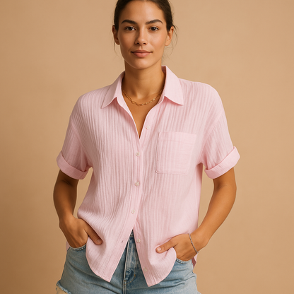 Casual short sleeve polo shirt for women with chest pocket | Lily 4