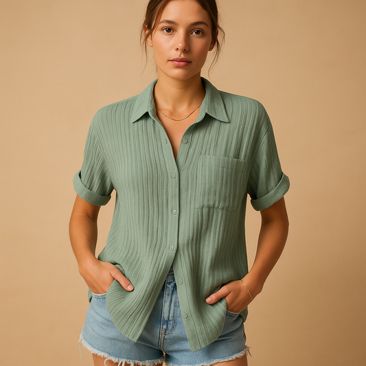 Casual short sleeve polo shirt for women with chest pocket | Lily 5