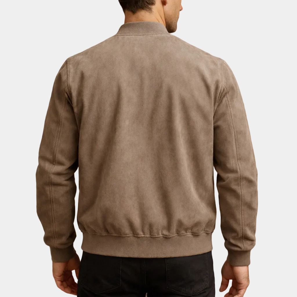 Casual suede- bomber jacket with zip front and ribbed trim 1