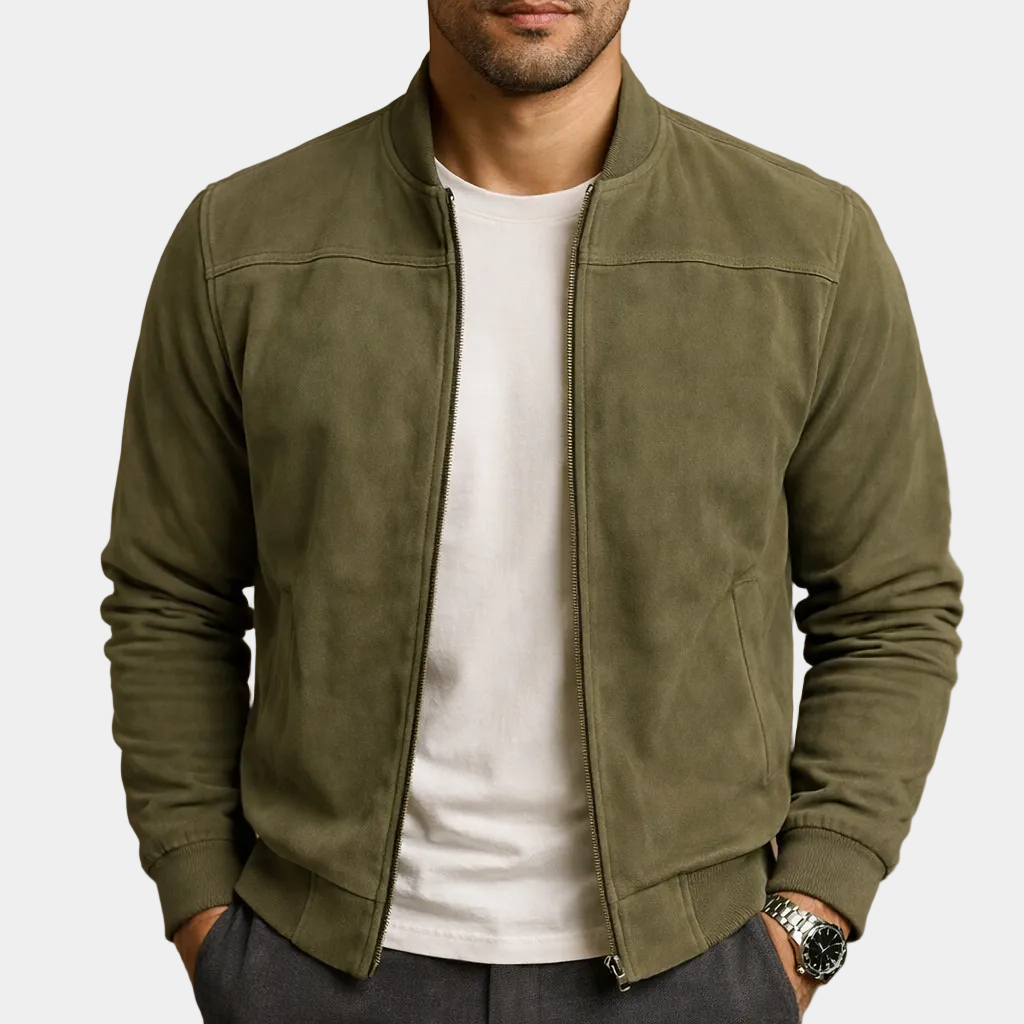 Casual suede- bomber jacket with zip front and ribbed trim 2