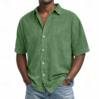 Casual woven button-front shirt with spread collar and short sleeves 4