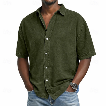 Casual woven button-front shirt with spread collar and short sleeves 6