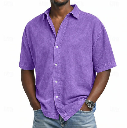 Casual woven button-front shirt with spread collar and short sleeves 8
