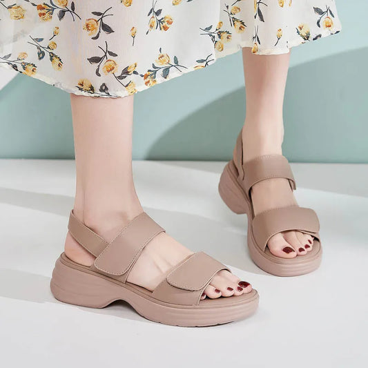 Chic Collection | Women's Sandals with Thick Heel & Magic Tape | Comfortable PU Leather for All-Day Wear 1