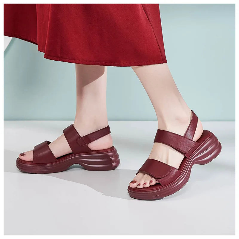 Chic Collection | Women's Sandals with Thick Heel & Magic Tape | Comfortable PU Leather for All-Day Wear 3