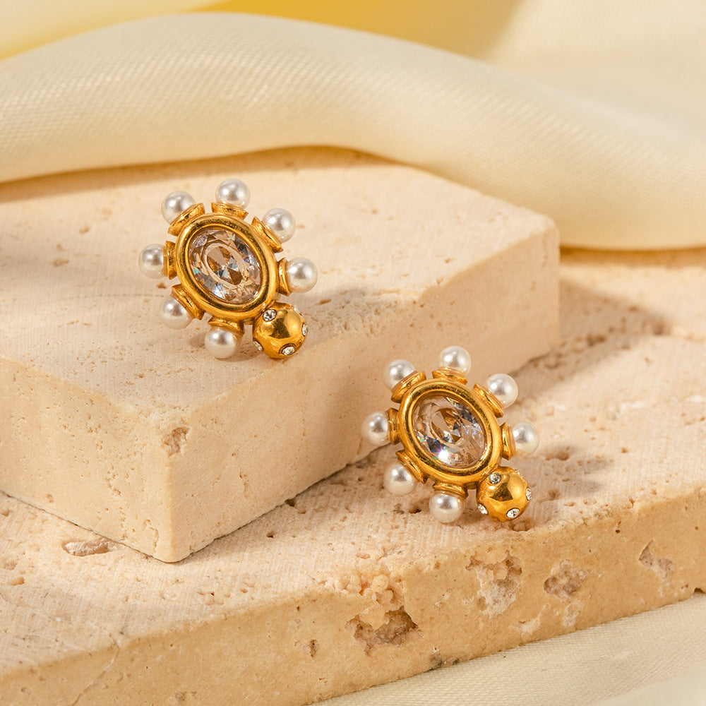 Chic Gold Pearl Drop Earrings 0