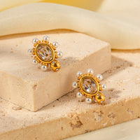 Chic Gold Pearl Drop Earrings 0