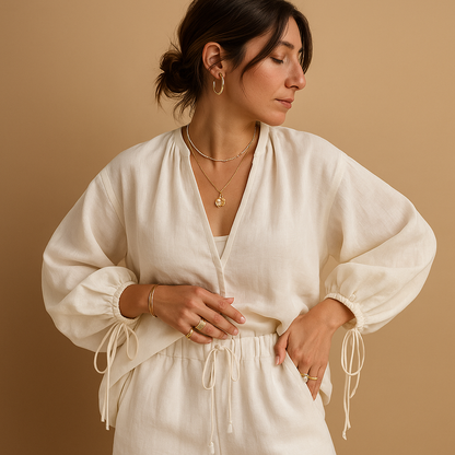 Chic ruffle top and shorts set for women | Harper 0