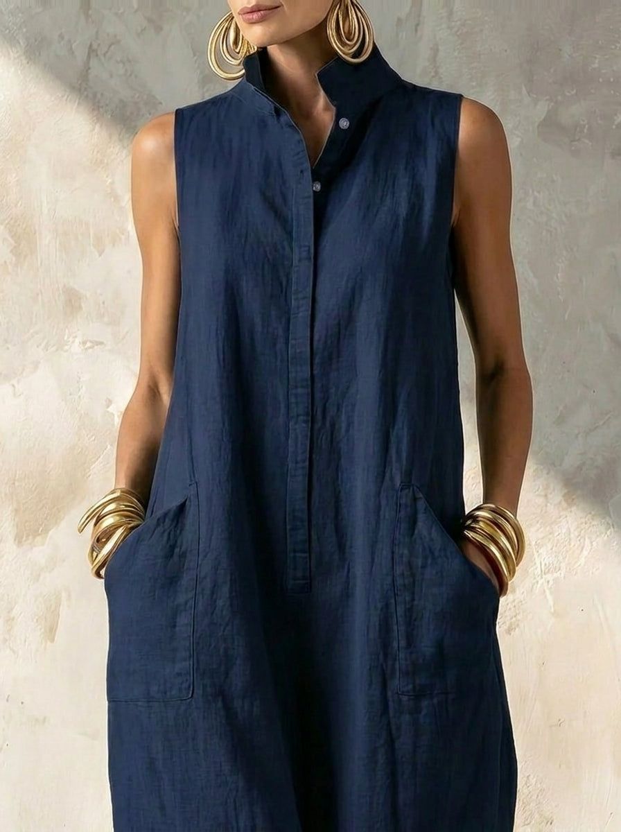 Clara Collection | Women's Elegant Linen-Blend Jumpsuit with High Neck | Relaxed Fit for Effortless Style 2
