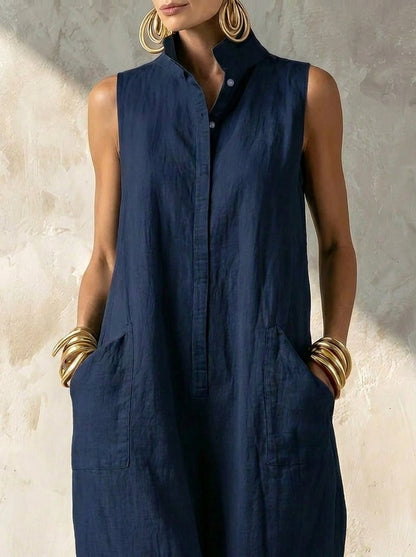 Clara Collection | Women's Elegant Linen-Blend Jumpsuit with High Neck | Relaxed Fit for Effortless Style 2