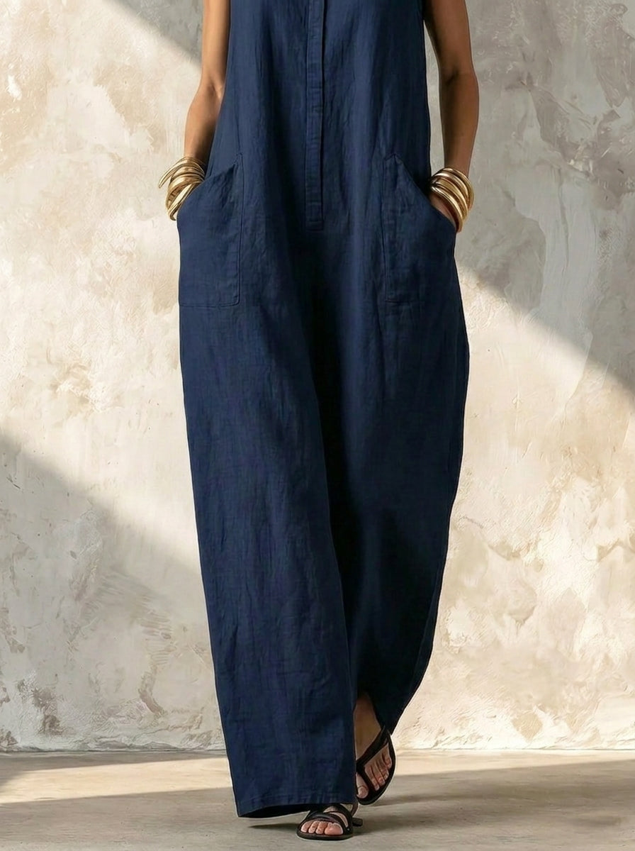 Clara Collection | Women's Elegant Linen-Blend Jumpsuit with High Neck | Relaxed Fit for Effortless Style 3