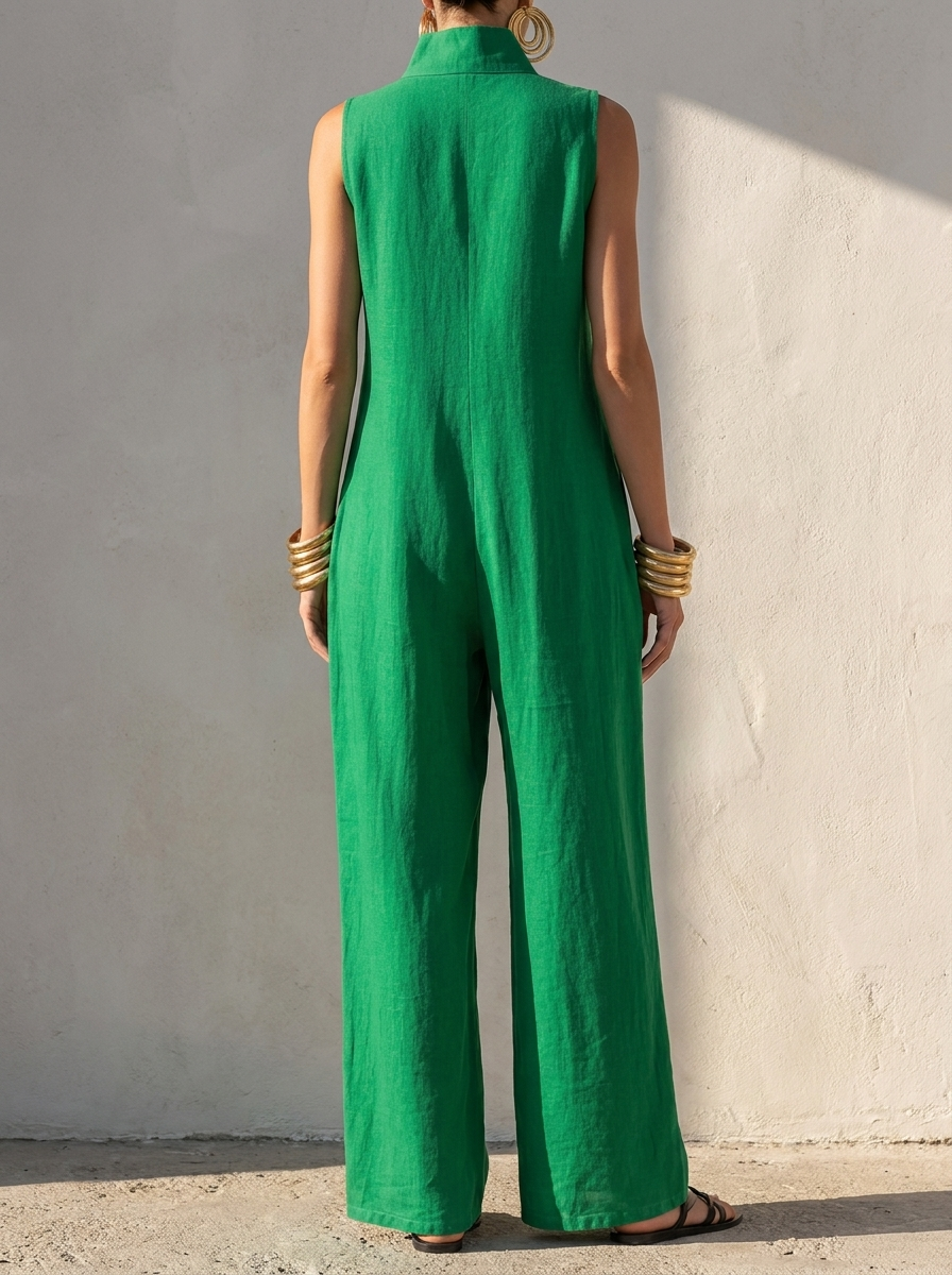 Clara Collection | Women's Elegant Linen-Blend Jumpsuit with High Neck | Relaxed Fit for Effortless Style 4