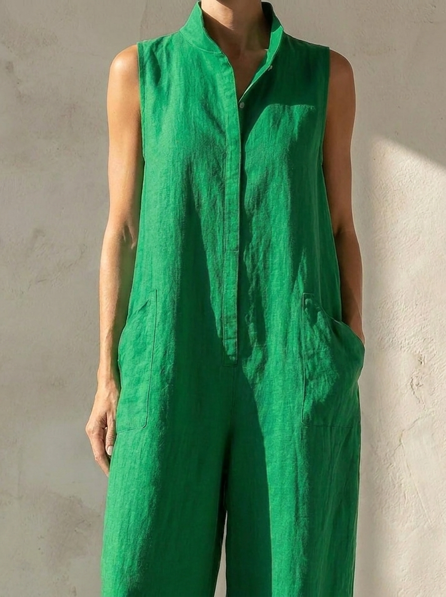 Clara Collection | Women's Elegant Linen-Blend Jumpsuit with High Neck | Relaxed Fit for Effortless Style 5