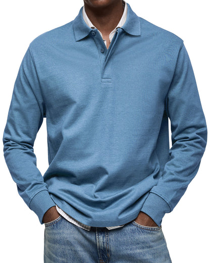 Classic Knit Polo Shirt with Long Sleeves and Rib Cuffs 0