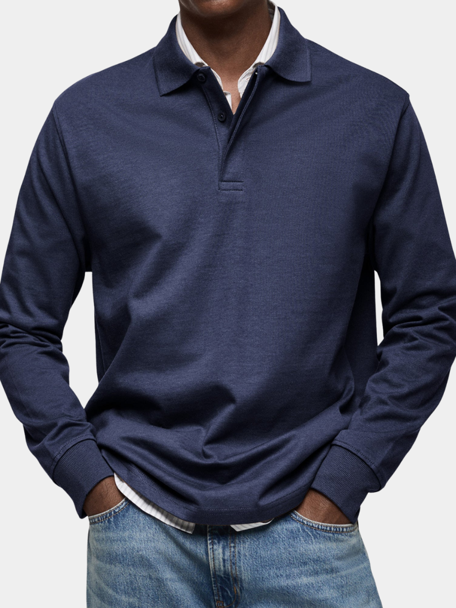 Classic Knit Polo Shirt with Long Sleeves and Rib Cuffs 1