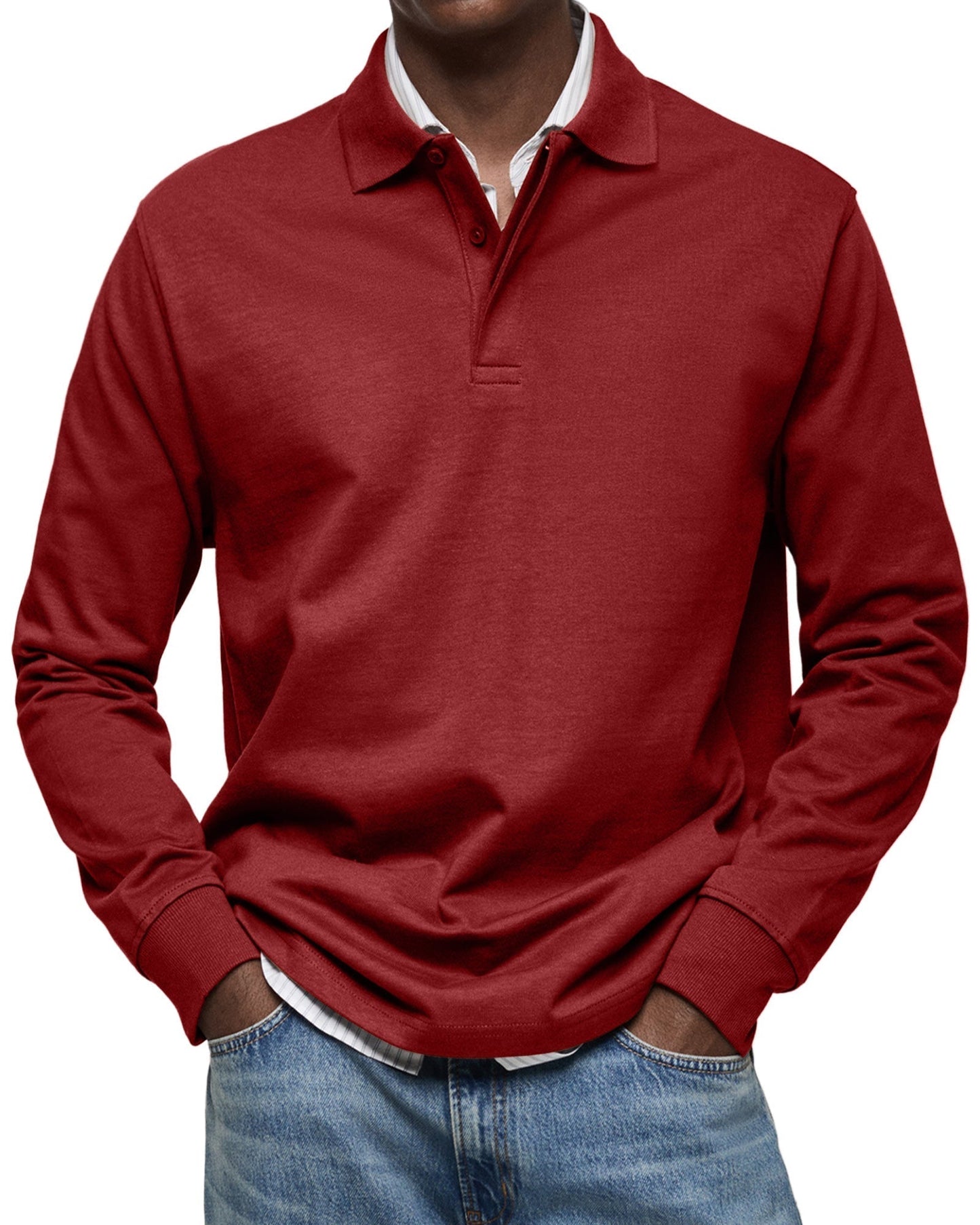 Classic Knit Polo Shirt with Long Sleeves and Rib Cuffs 10