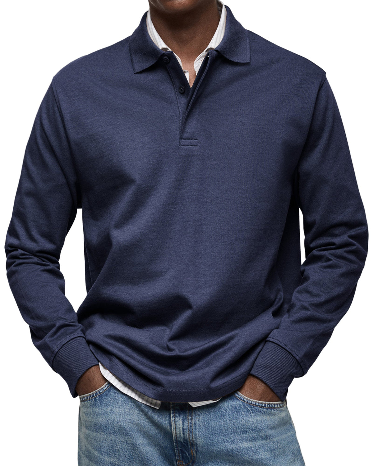 Classic Knit Polo Shirt with Long Sleeves and Rib Cuffs 2