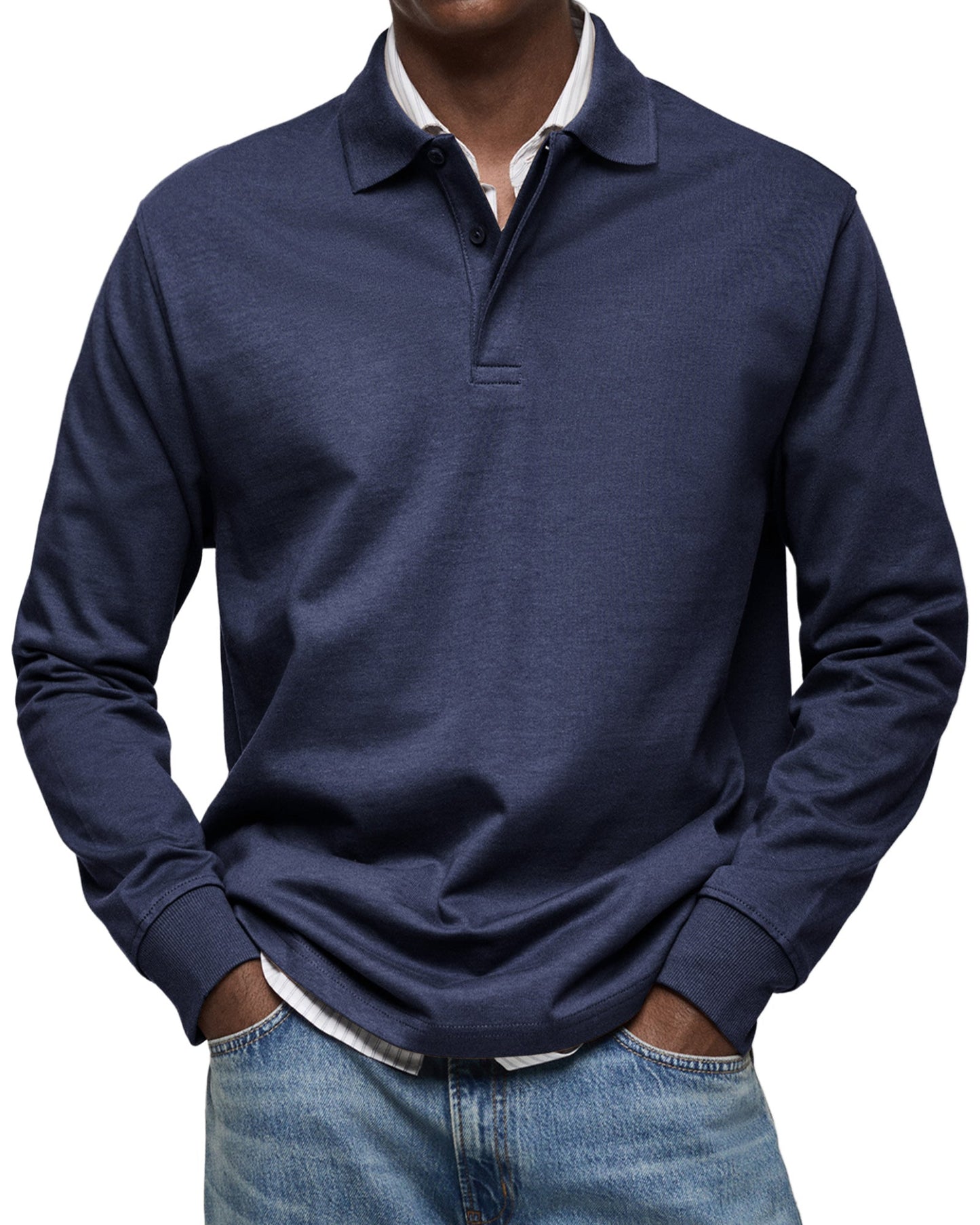 Classic Knit Polo Shirt with Long Sleeves and Rib Cuffs 2