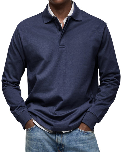 Classic Knit Polo Shirt with Long Sleeves and Rib Cuffs 2