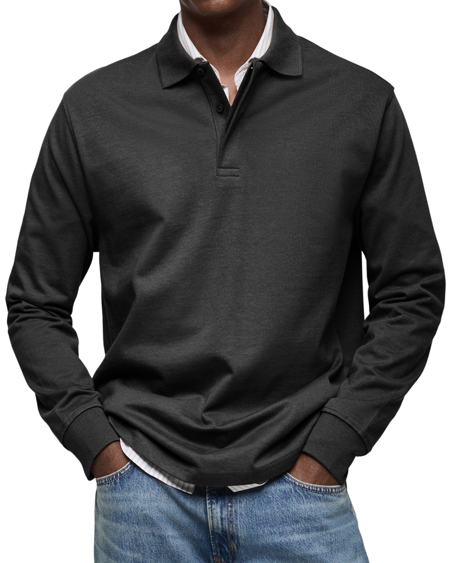 Classic Knit Polo Shirt with Long Sleeves and Rib Cuffs 3