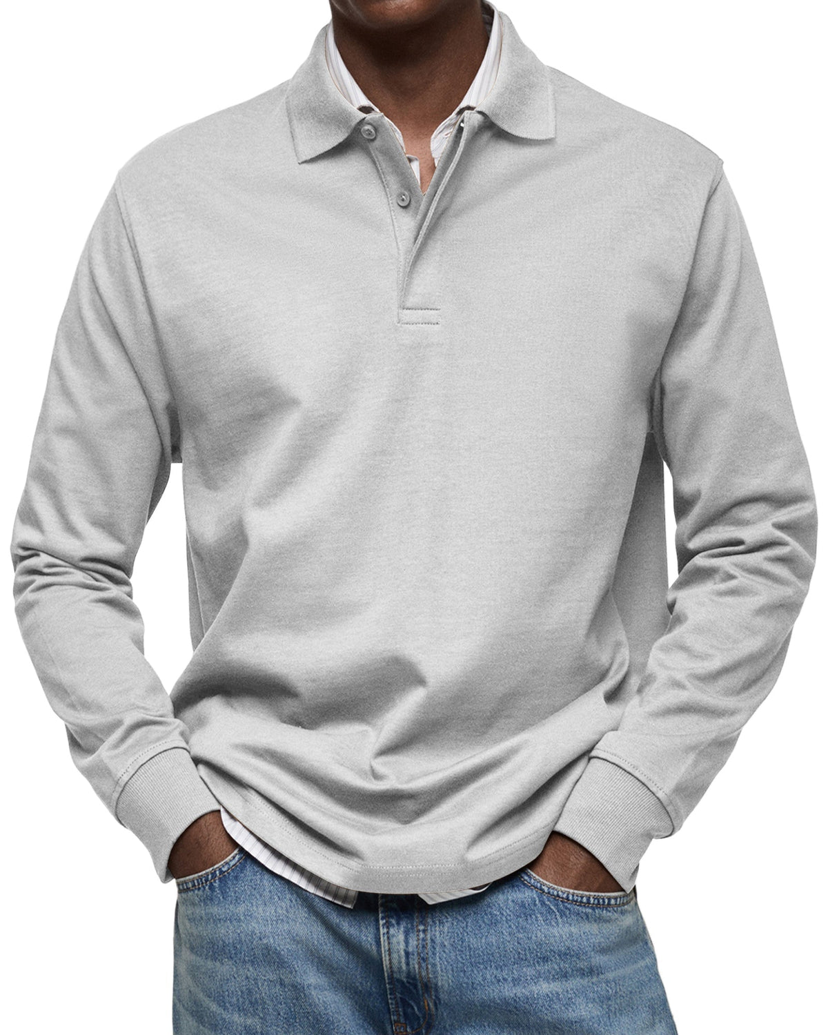 Classic Knit Polo Shirt with Long Sleeves and Rib Cuffs 4