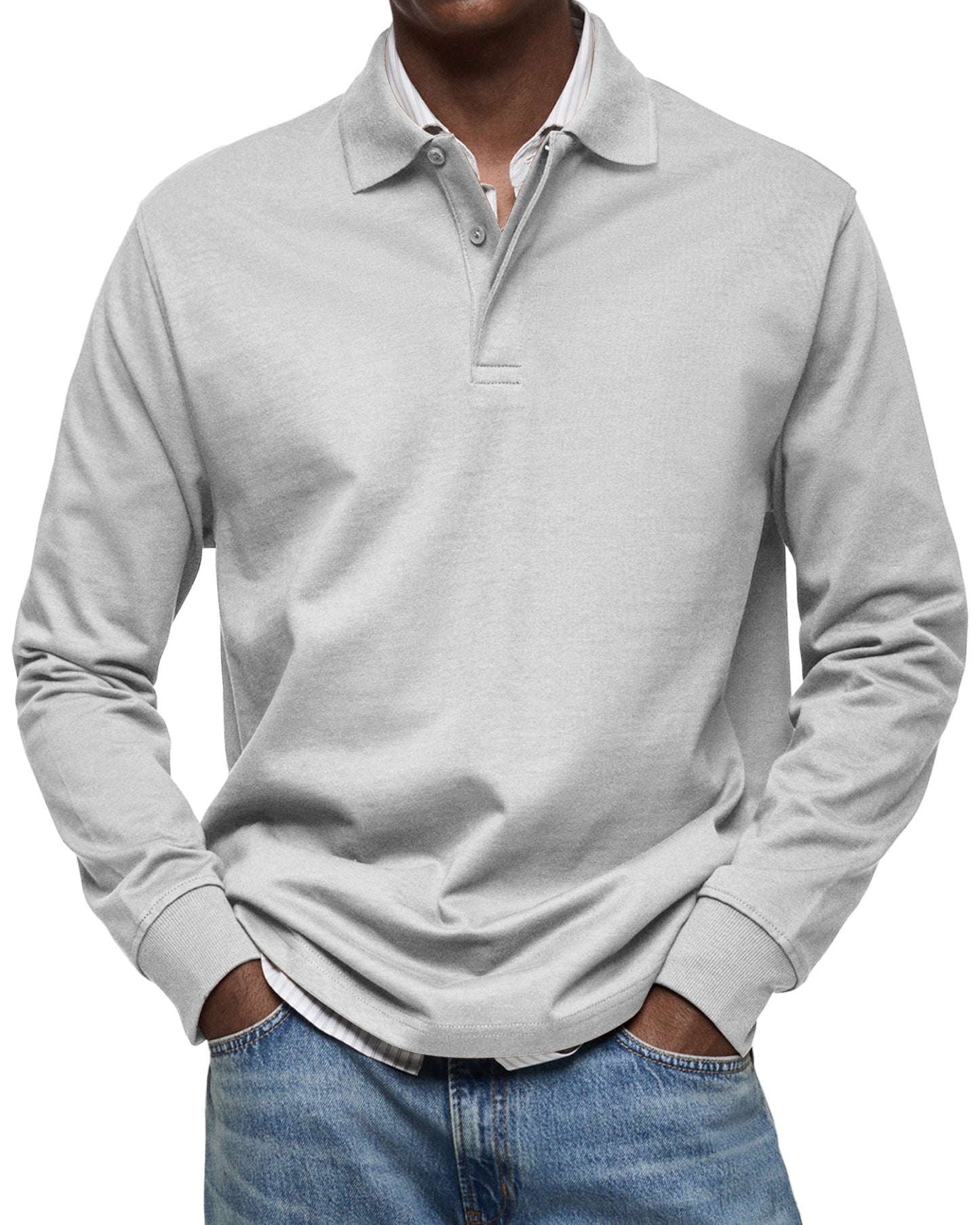 Classic Knit Polo Shirt with Long Sleeves and Rib Cuffs 4