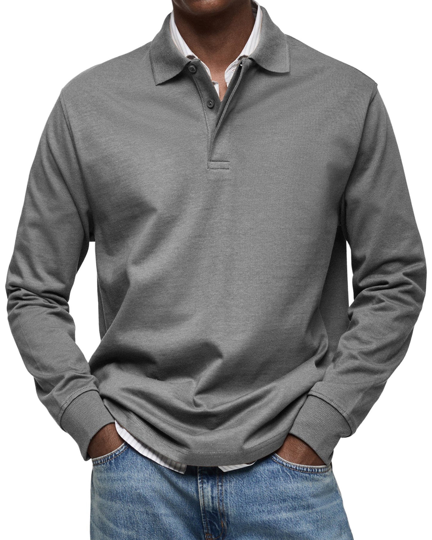 Classic Knit Polo Shirt with Long Sleeves and Rib Cuffs 5