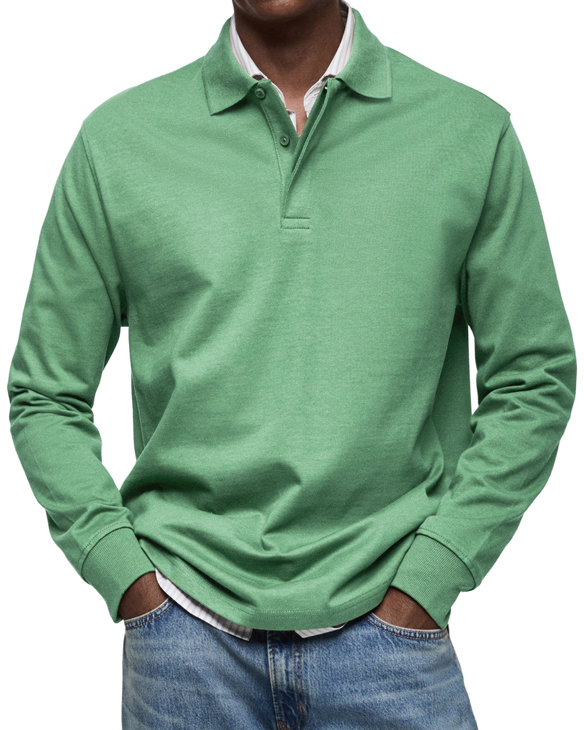 Classic Knit Polo Shirt with Long Sleeves and Rib Cuffs 6