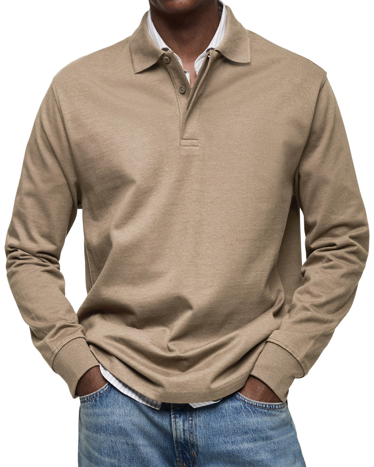 Classic Knit Polo Shirt with Long Sleeves and Rib Cuffs 7