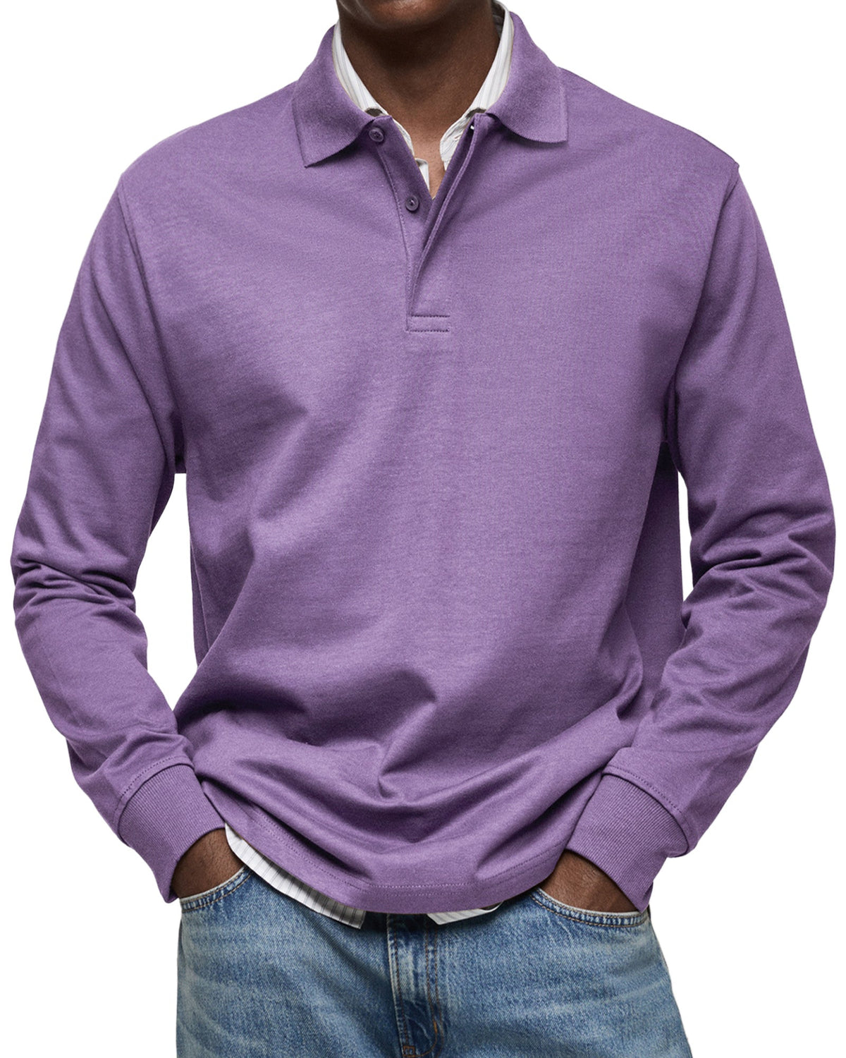Classic Knit Polo Shirt with Long Sleeves and Rib Cuffs 8