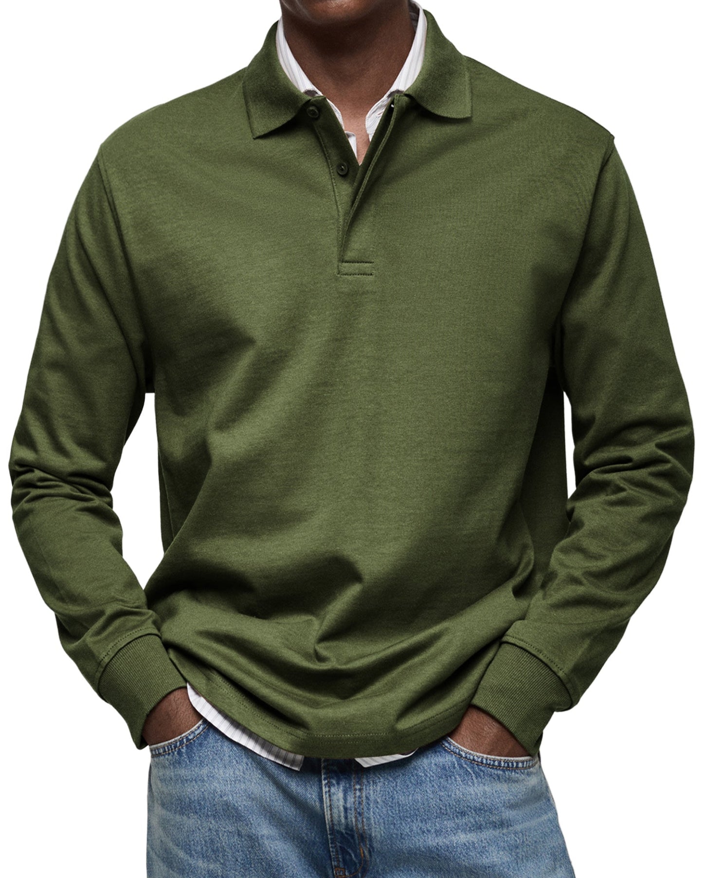 Classic Knit Polo Shirt with Long Sleeves and Rib Cuffs 9
