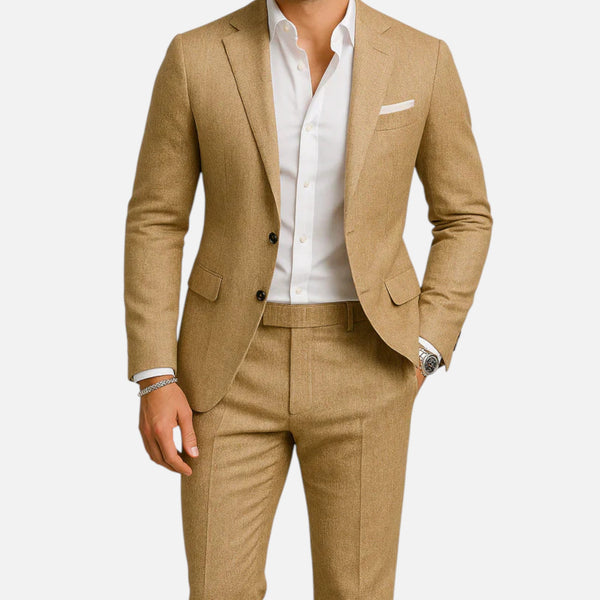 Classic Linen Suit Set with Notch Lapel and Two-Button Jacket 0