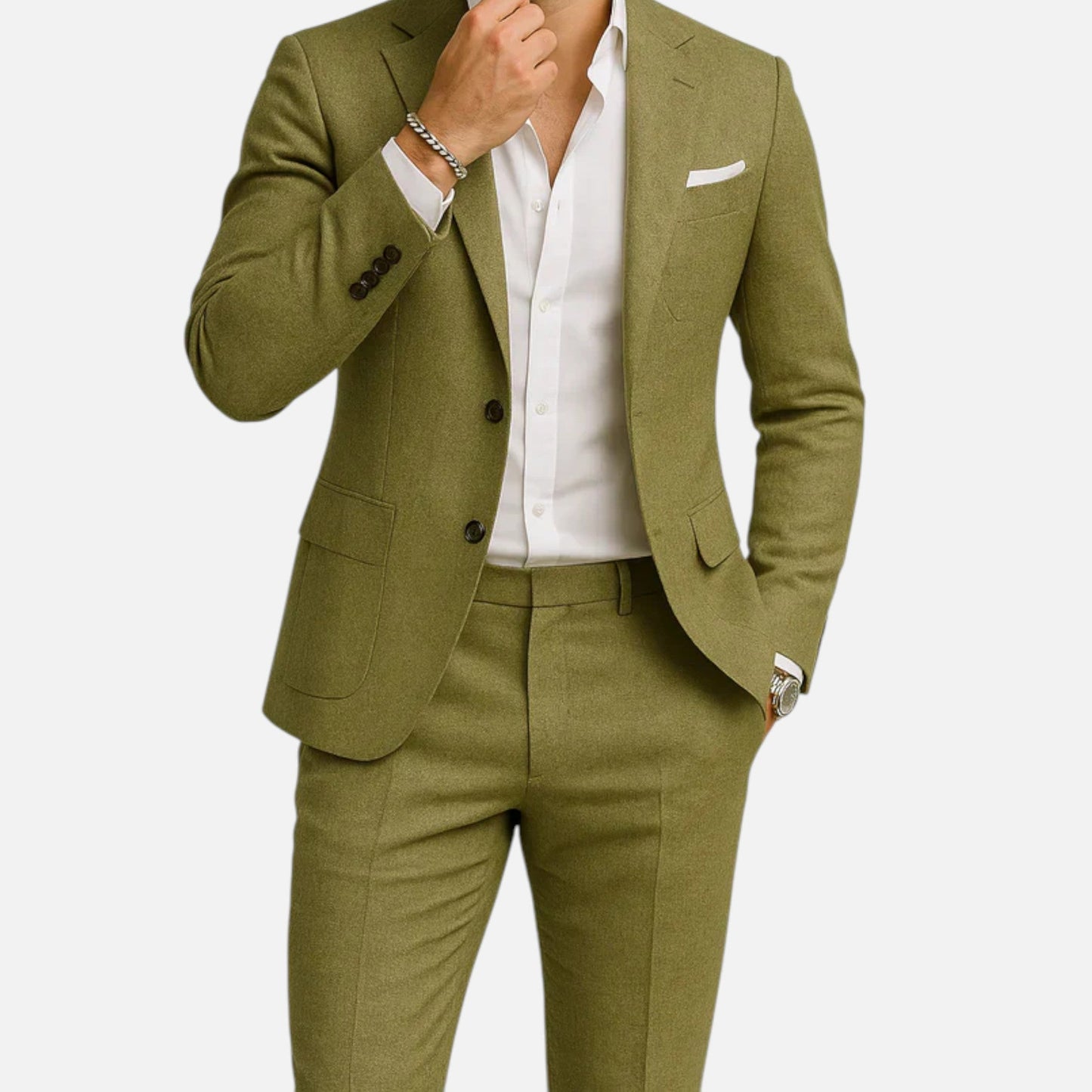 Classic Linen Suit Set with Notch Lapel and Two-Button Jacket 2