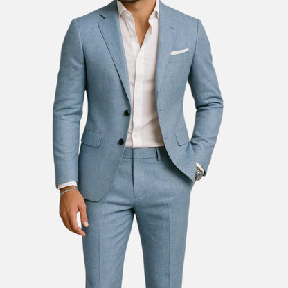 Classic Linen Suit Set with Notch Lapel and Two-Button Jacket 4