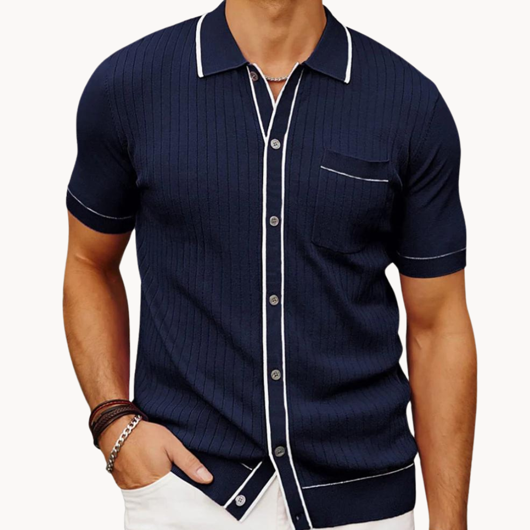 Classic Polyester Polo Shirt with Rib Knit and Button Front 0