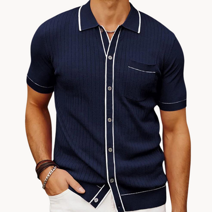Classic Polyester Polo Shirt with Rib Knit and Button Front 0